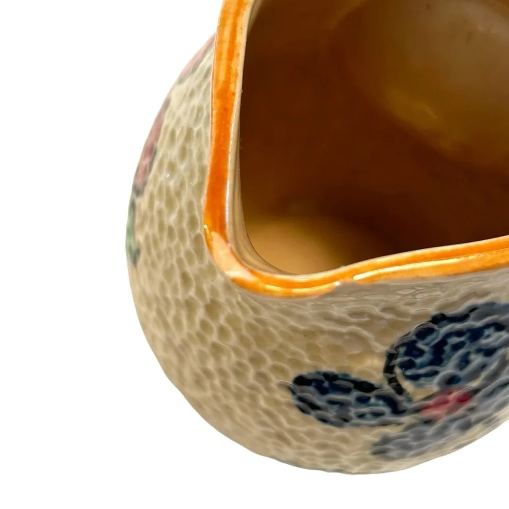 Vintage Floral Pottery Pitcher Made in Japan Textured Orange Peel Surface